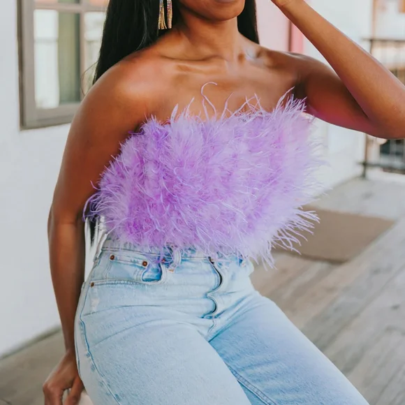 Lavender Buddy Love feather crop top - Picture 8 of 9